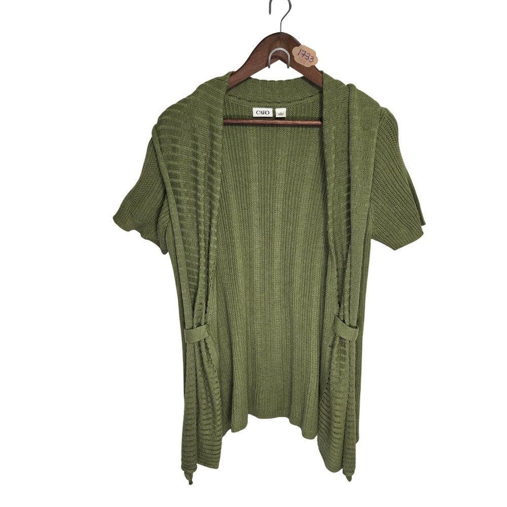 Cato Womens Olive Green Short Sleeve Open Front Cardigan Sweater Size L